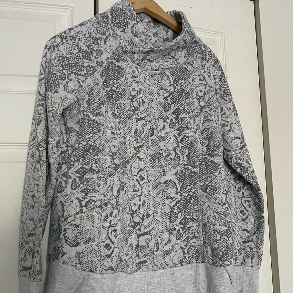 Grey Snake-Print Funnel Neck Sweater